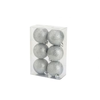 Cosy @ Home Xmas Ball Set6 Glitter Silver D6cm Synth