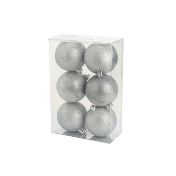 Cosy @ Home Xmas Ball Set6 Glitter Silver D8cm Synth