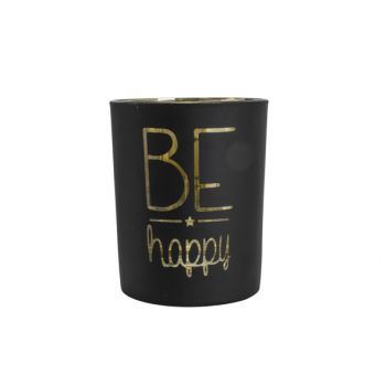 Cosy @ Home Tealight Holder Be Happy Gold Black 7x7x