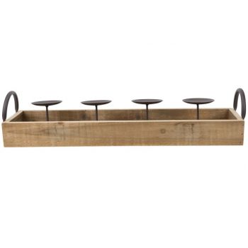 Cosy @ Home Candle Holder X4 Wooden Tray Nature 58x1