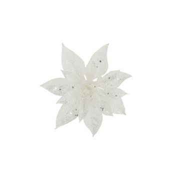 Cosy @ Home Poinsettia Clip Glitter White D15cm Synt