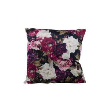 Cosy @ Home Cushion Flowers Black 45x45xh10cm Polyes