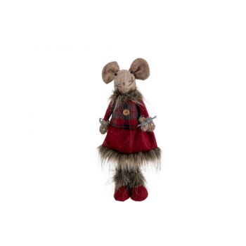 Cosy @ Home Xmas Figure Mouse Girl Burgundy 14x12xh3