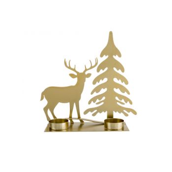 Cosy @ Home Tealight Holder Tree-deer 2tl Gold 20,5x