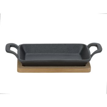 Kp 10x22.5x5cm Rectangle Cast Iron Dishwith Bamboo Tray