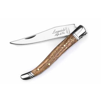 Luxury Line Pocket Knife Zebrano Woodincl. Sharpening Steel And Leather Cover