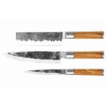 Olive Knife Set 3pcs - Cooks Knife +chopper + Household Knife