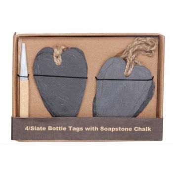 Bottle tag heart set4 slate with chalk