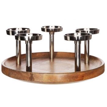 Candlestick 5-parts nature silver round