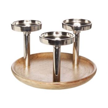 Candlestick 3-parts nature silver round