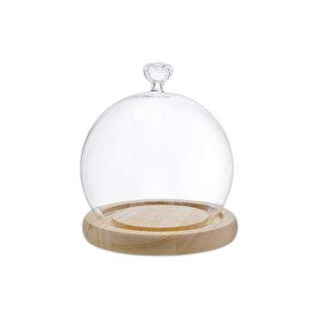 Glass cover clear with wooden base d9.5x